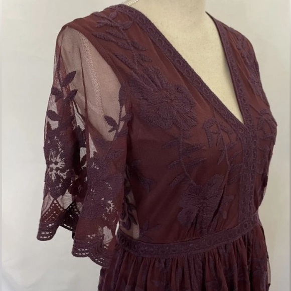 Altar'd State Marionette Maxi All Lace Dress Medium Deep Burgundy Mid Sleeve - Picture 7 of 8